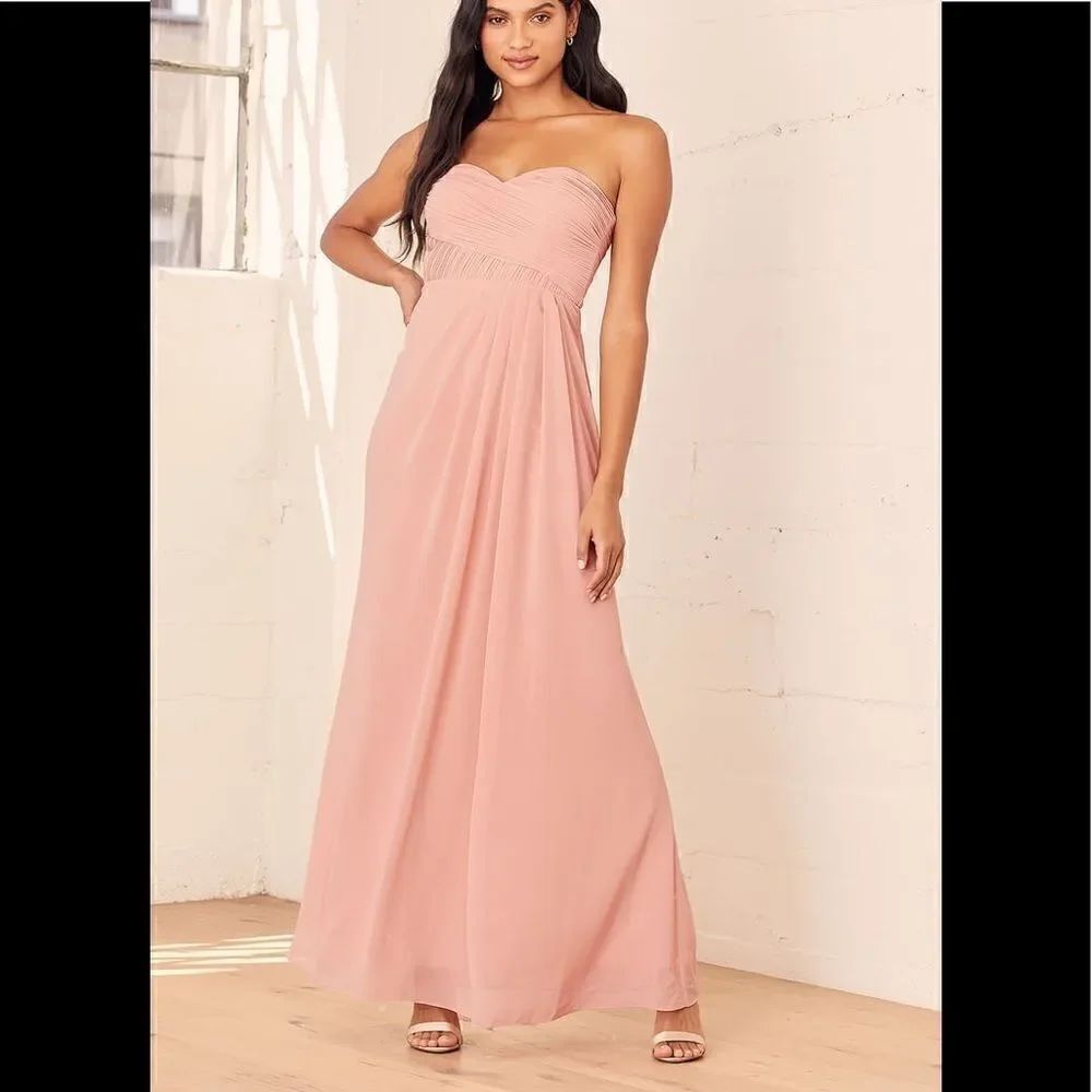 NWT Lulu's With All My Heart Blush Pleated Strapless Maxi Dress S
